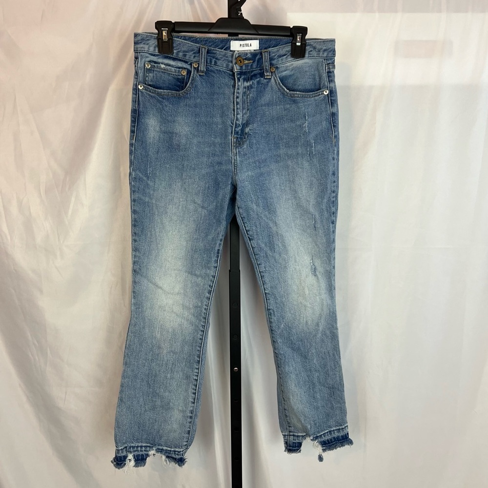 Pistola Cropped Distressed Raw Hem Jeans, size 30